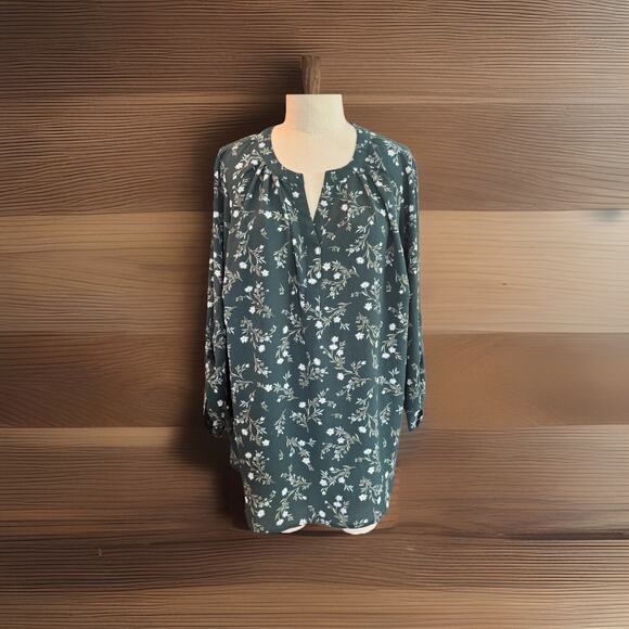 41 Hawthorn Green Floral Morey Split Neck 3/4 Sleeve Blouse Size 1x Workwear - Picture 1 of 5